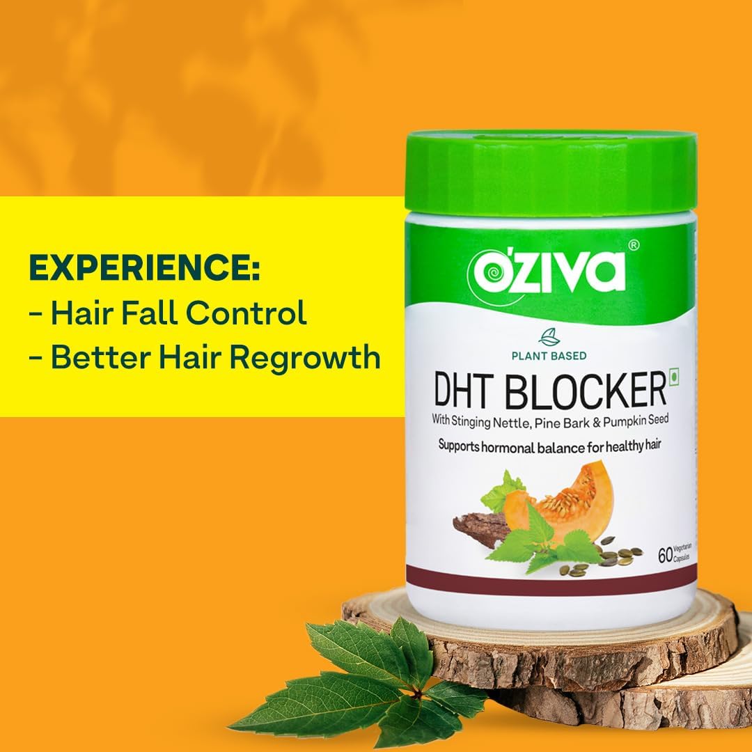 OZIVA Plant Based DHT Blocker Capsules for Hairfall Control & Follicle Stimulation - 60 Count
