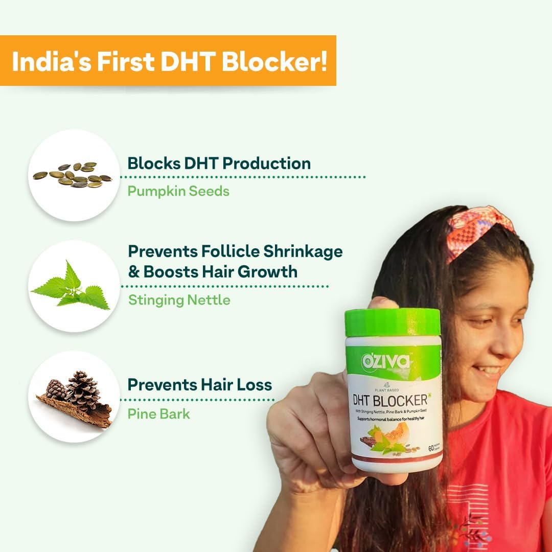 OZIVA Plant Based DHT Blocker Capsules for Hairfall Control & Follicle Stimulation - 60 Count