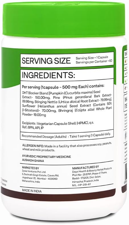OZIVA Plant Based DHT Blocker Capsules for Hairfall Control & Follicle Stimulation - 60 Count