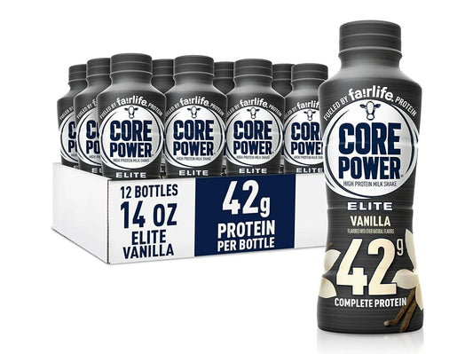 Pack of 12 B4Y Core Power Protein Vanilla Elite Bottles - 14 fl oz, 42G Each