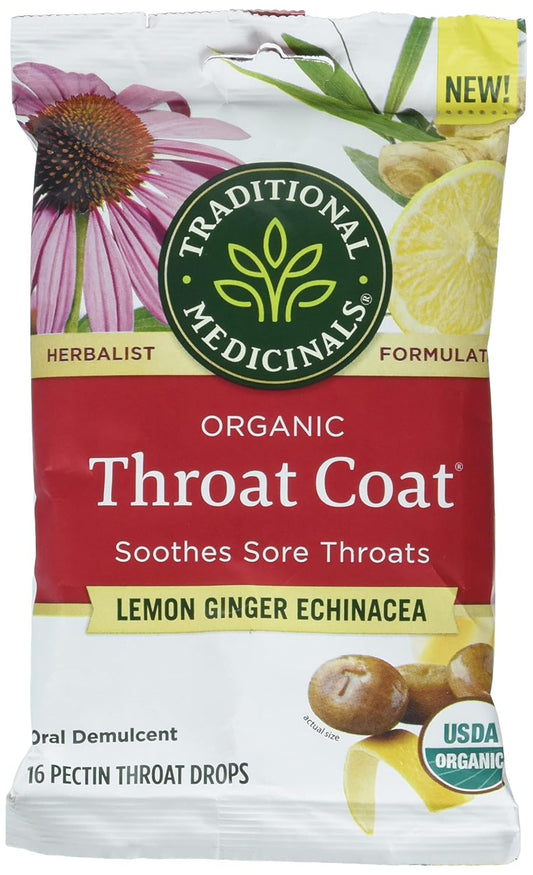 Pack of 12 Traditional Medicinals Lemon Ginger Echinacea Lozenges - 16 Pieces