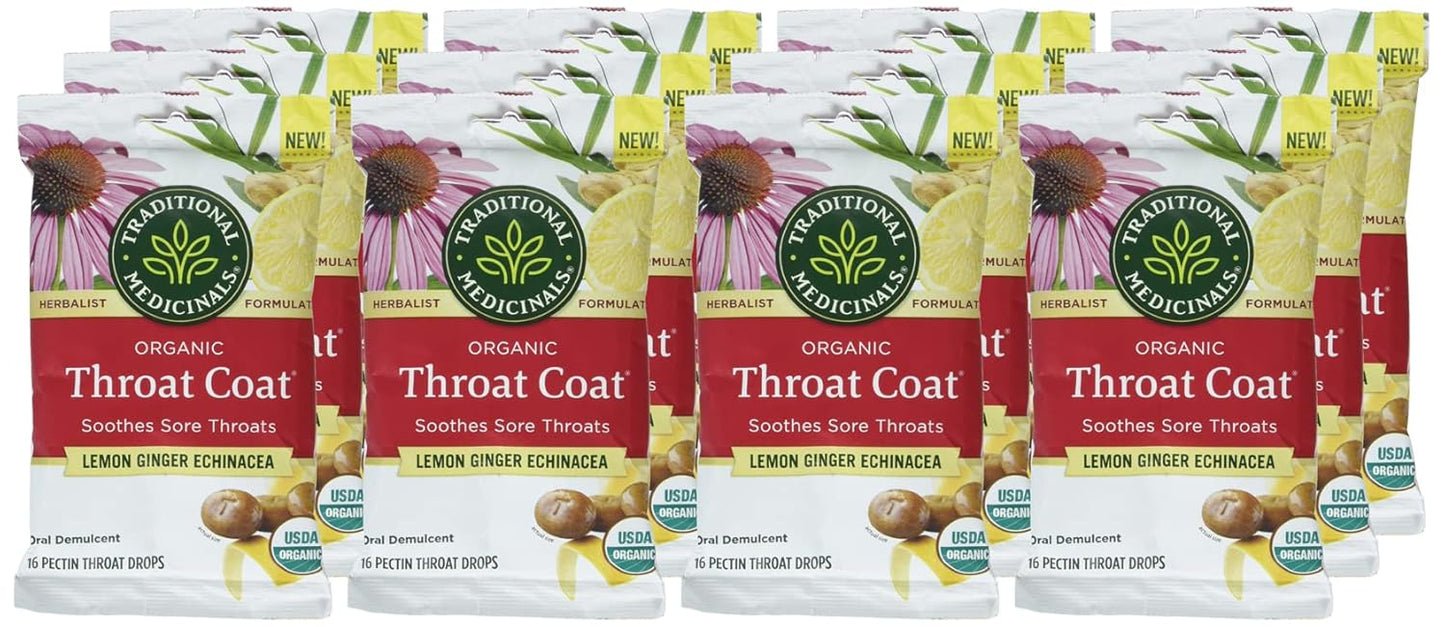 Pack of 12 Traditional Medicinals Lemon Ginger Echinacea Lozenges - 16 Pieces