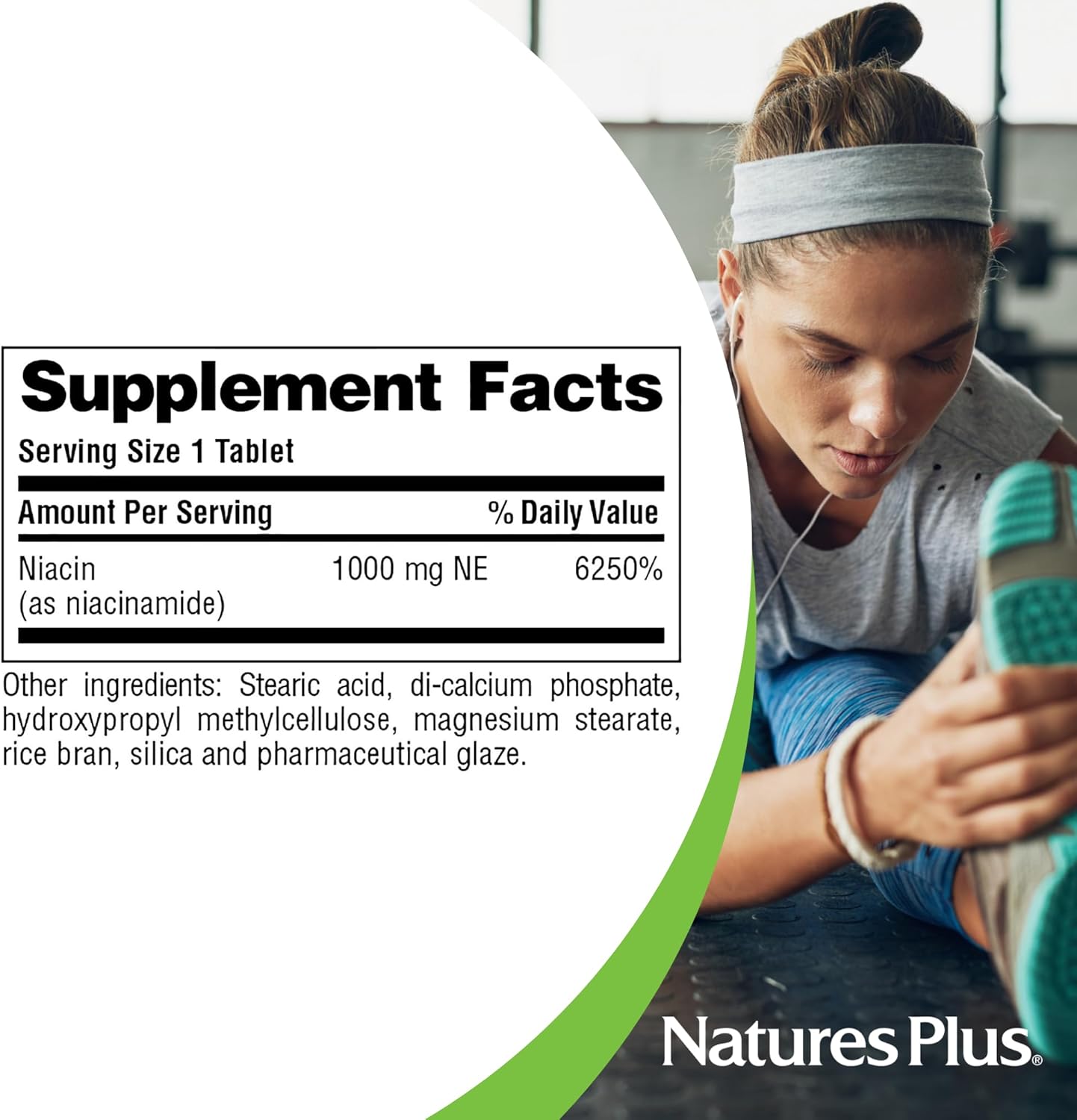 Pack of 180 Natures Plus Niacinamide 1000 mg Sustained Release Tablets - Immune & Skin Health Support