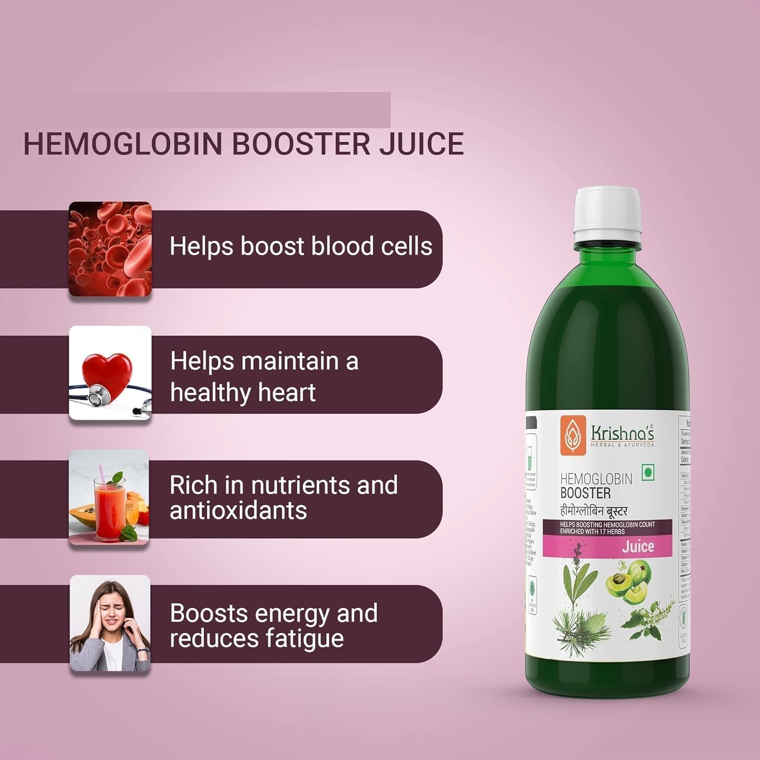 Pack of 2 500 ml Generic SS Hemoglobin Booster Juice | Enhances Haemoglobin Levels with Dev Daru, Kutki, Amla | Natural Goodness