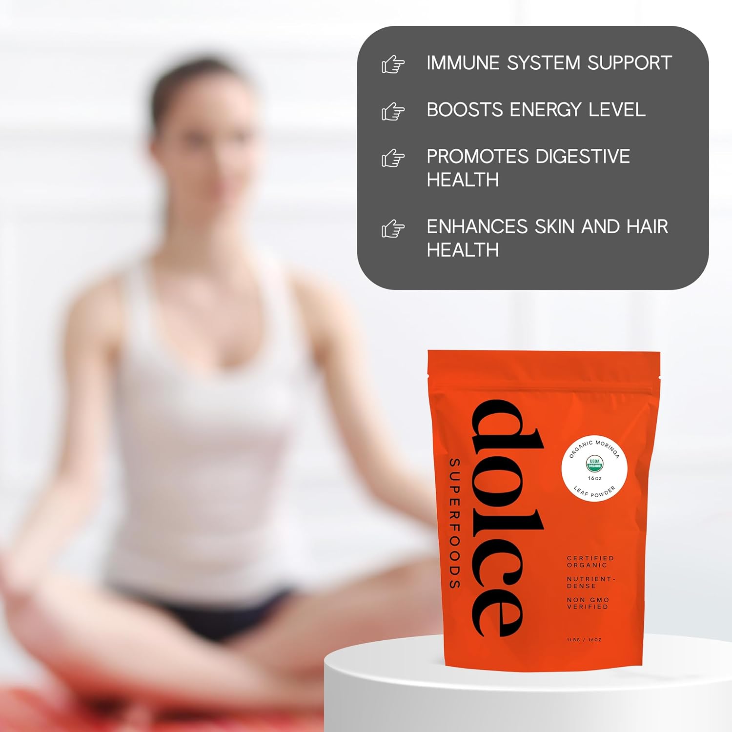 Pack of 2 Dolce Superfoods Moringa Leaf Powder - Greens Superfood with Amino Acids, Antioxidants, Protein, Vitamins, Omega - Moringa Oleifera Drumstick Supplement for Teas, Smoothies & Beverages