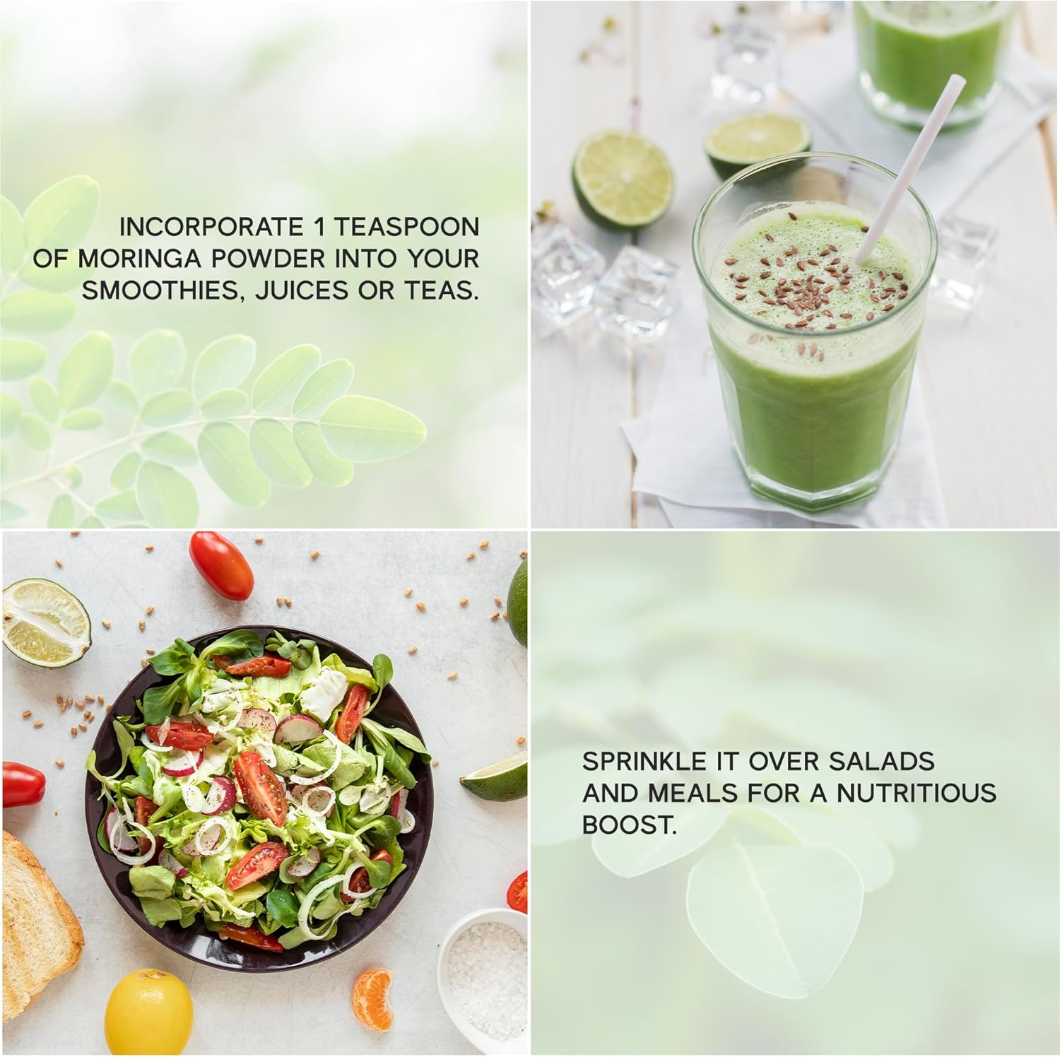 Pack of 2 Dolce Superfoods Moringa Leaf Powder - Greens Superfood with Amino Acids, Antioxidants, Protein, Vitamins, Omega - Moringa Oleifera Drumstick Supplement for Teas, Smoothies & Beverages