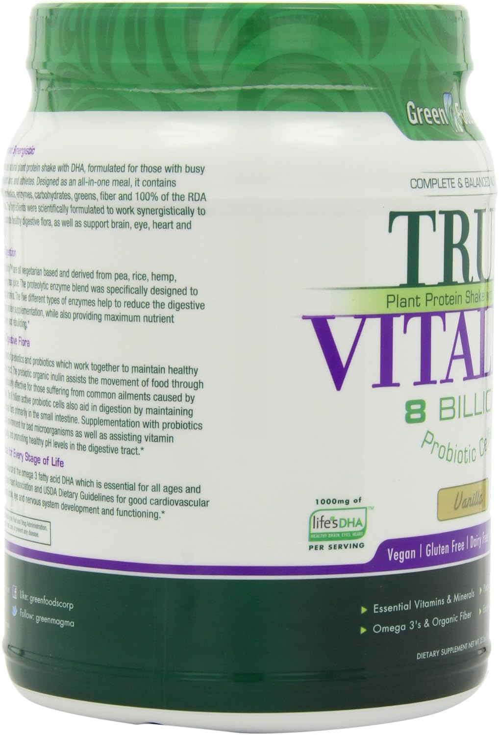 Pack of 2 Green Foods Vanilla True Vitality Plant Protein Shake - 25.2 Ounce