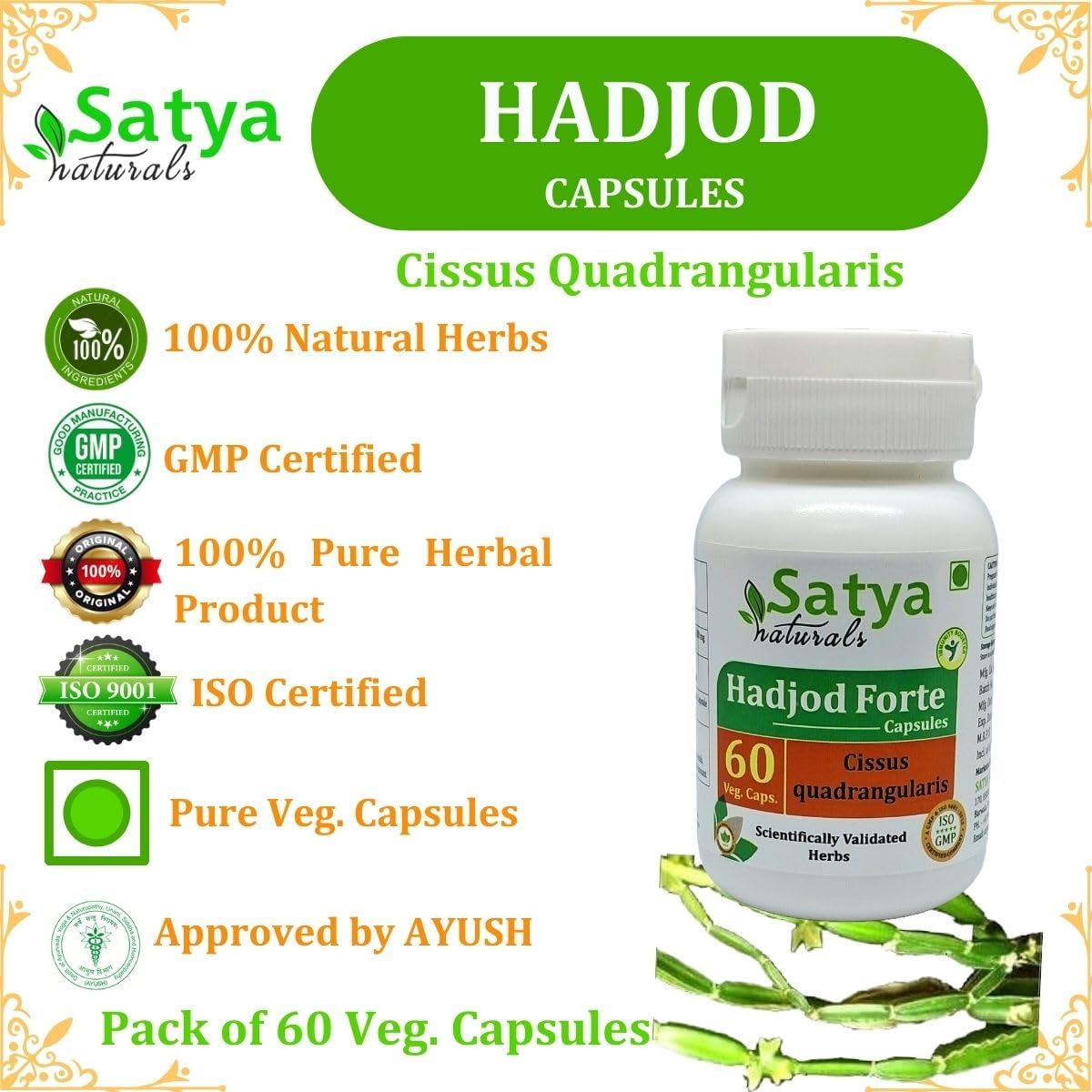 Pack of 2 Hadjod Capsules - 60 units x 500mg - Joint Health Support Supplement