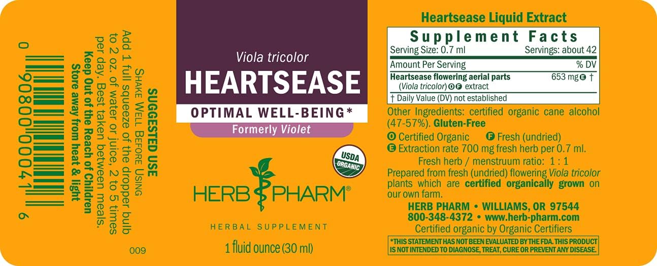 Pack of 2 Herb Pharm Certified Organic Violet Liquid Extract - 1 Fl oz Each