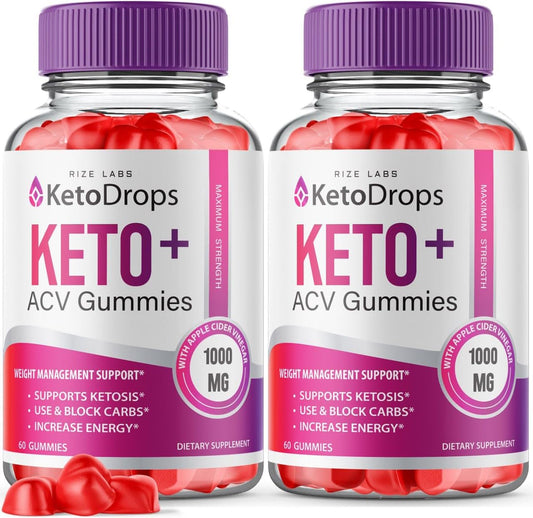 Pack of 2 Keto Drops and ACV Gummies for  Slimming Formula  - Advanced Ketosis Support with Vitamin B12 and B6 - 120 Gummies