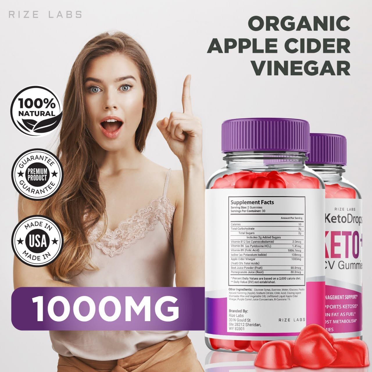 Pack of 2 Keto Drops and ACV Gummies for  Slimming Formula  - Advanced Ketosis Support with Vitamin B12 and B6 - 120 Gummies