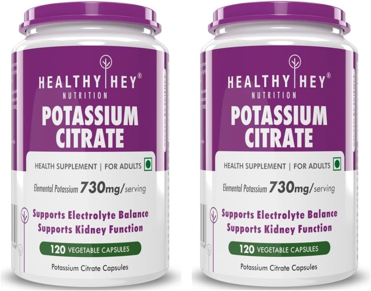 Pack of 2 Potassium Citrate 730mg Capsules for Nerve & Muscle Health - 240 Herbal Veg Capsules - No Side Effects