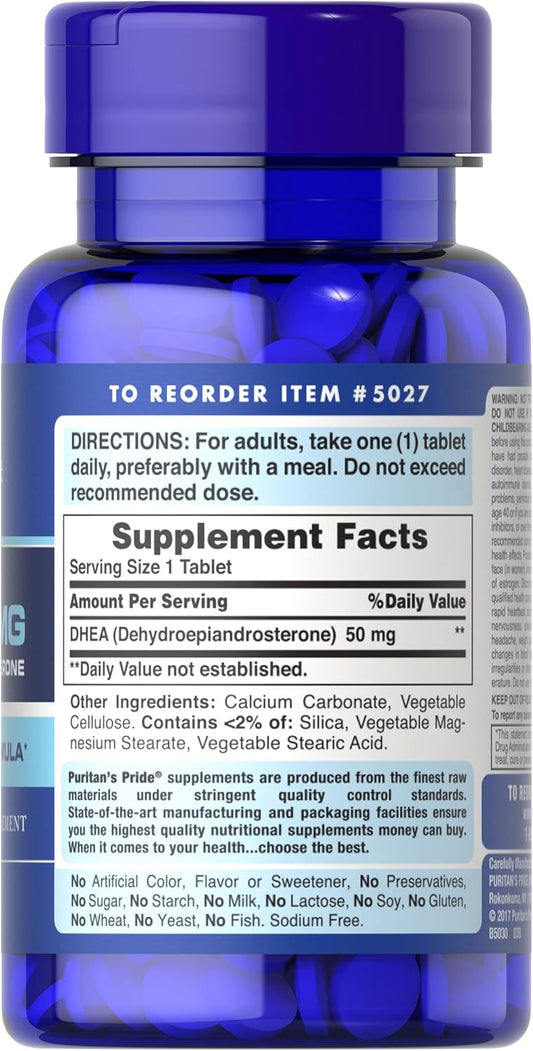 Pack of 2 Puritan's Pride DHEA 50mg Capsules for Sugar Metabolism Support - 100 Count