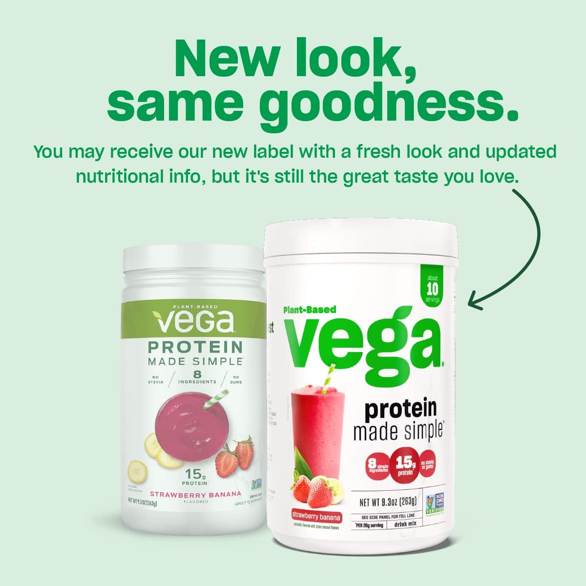 Pack of 2 Vega Protein Made Simple Vanilla Protein Powder - Stevia Free, Vegan, Plant Based, Gluten Free, Pea Protein for Women and Men, 9.2 oz