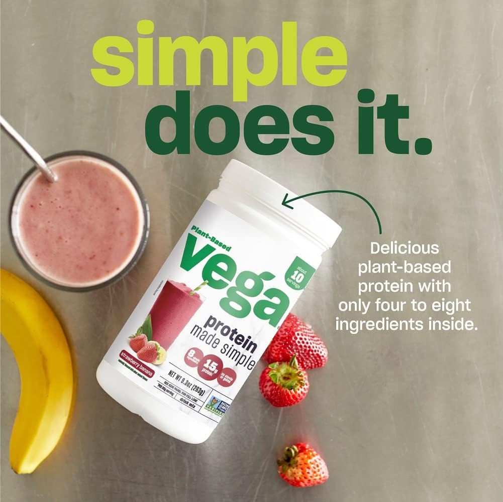 Pack of 2 Vega Protein Made Simple Vanilla Protein Powder - Stevia Free, Vegan, Plant Based, Gluten Free, Pea Protein for Women and Men, 9.2 oz