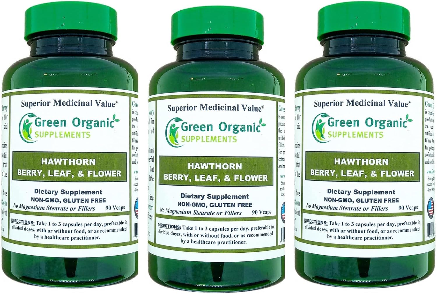 Pack of 270 Green Organic Hawthorn Berry Capsules for Cardiovascular Health & Heart Care, Natural Supplements with Hawthorn Leaf & Flower