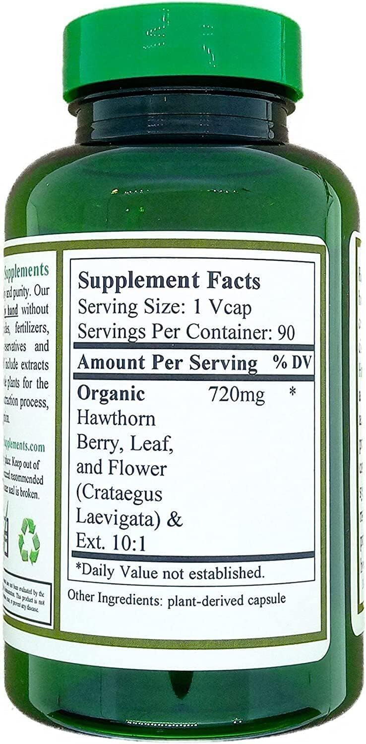Pack of 270 Green Organic Hawthorn Berry Capsules for Cardiovascular Health & Heart Care, Natural Supplements with Hawthorn Leaf & Flower