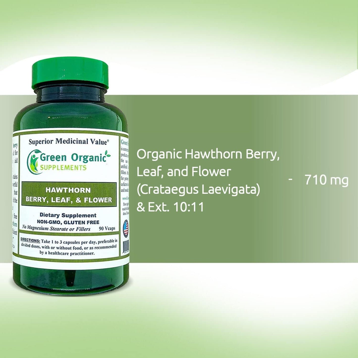 Pack of 270 Green Organic Hawthorn Berry Capsules for Cardiovascular Health & Heart Care, Natural Supplements with Hawthorn Leaf & Flower