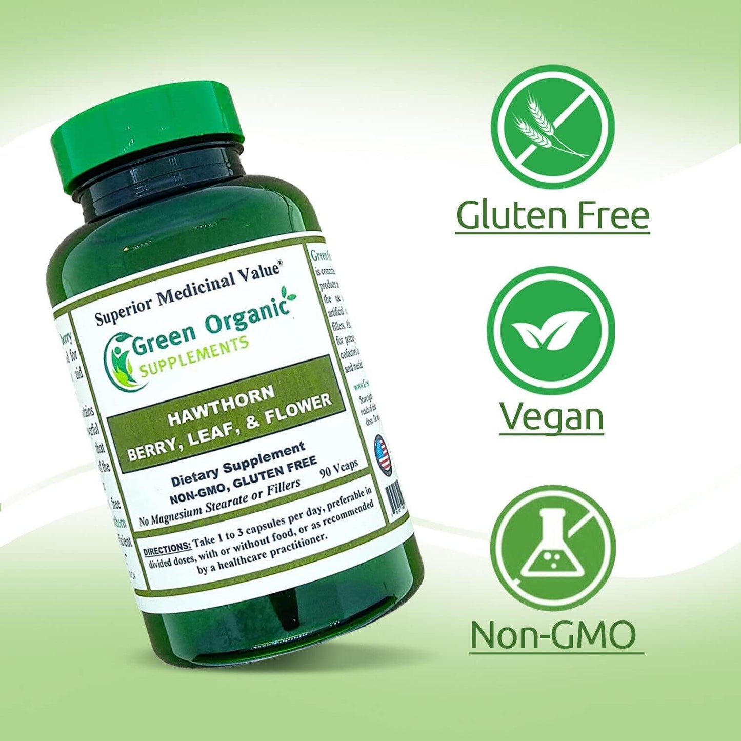 Pack of 270 Green Organic Hawthorn Berry Capsules for Cardiovascular Health & Heart Care, Natural Supplements with Hawthorn Leaf & Flower