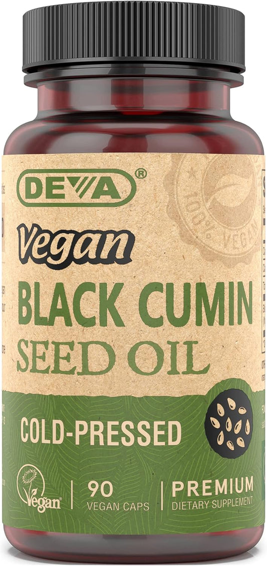Pack of 3 Deva Vegan Nutrition Black Cumin Seed Oil Capsules, Cold-Pressed and Unrefined
