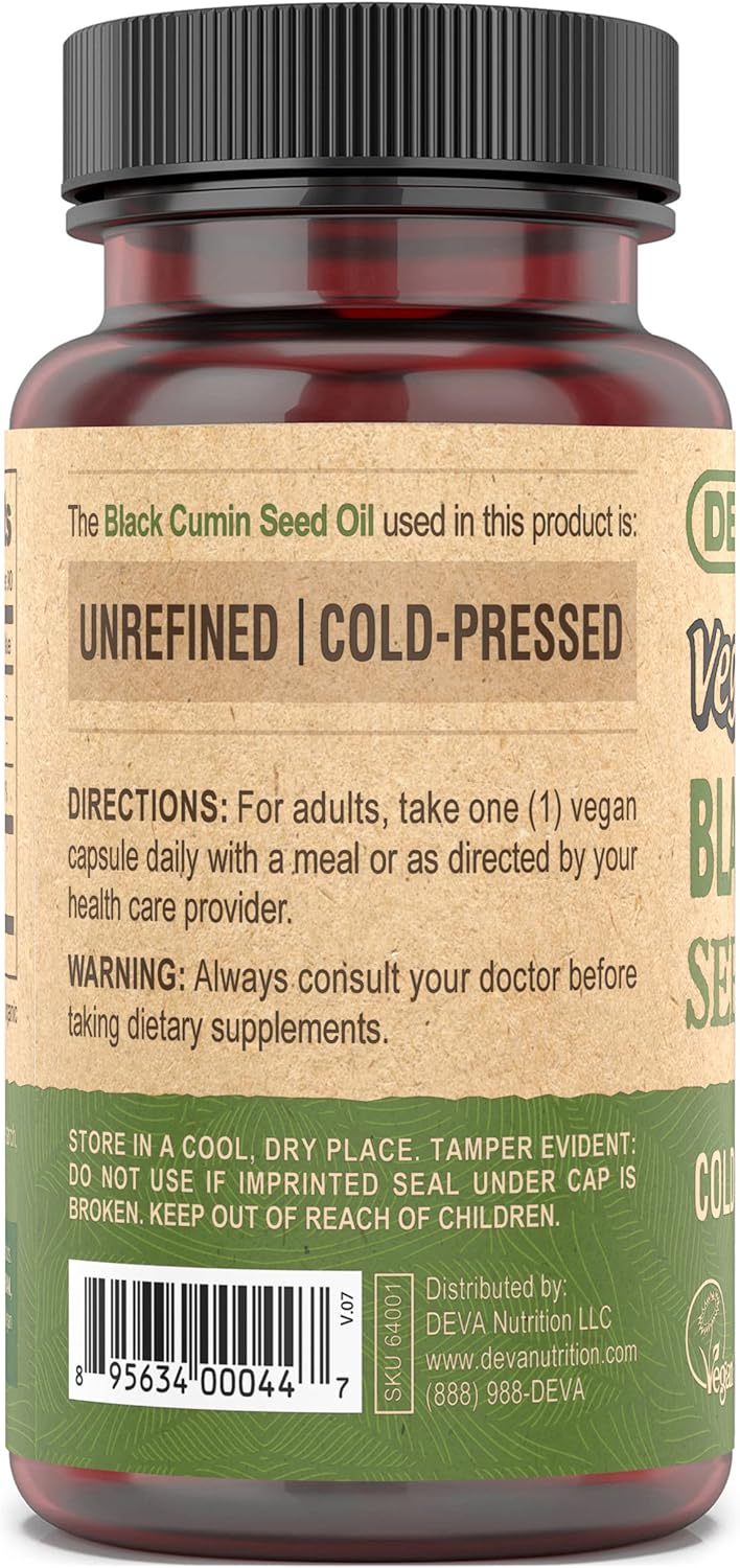 Pack of 3 Deva Vegan Nutrition Black Cumin Seed Oil Capsules, Cold-Pressed and Unrefined