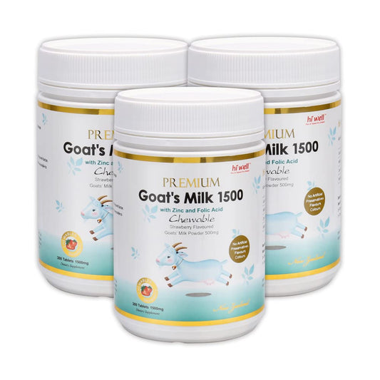 Pack of 3 Hi Well Premium Goat's Milk 1500 Strawberry Tablets - Pure & Natural New Zealand