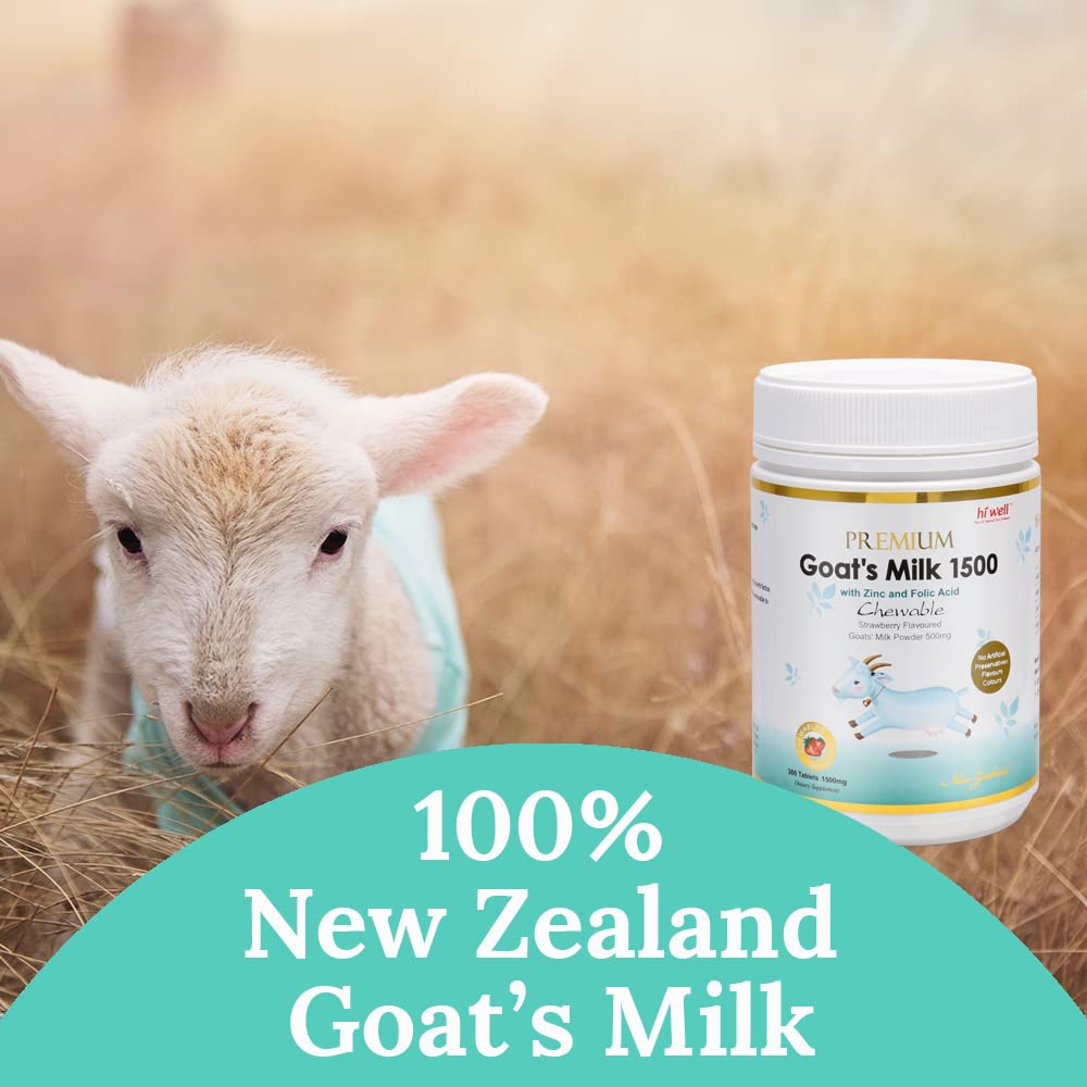 Pack of 3 Hi Well Premium Goat's Milk 1500 Strawberry Tablets - Pure & Natural New Zealand