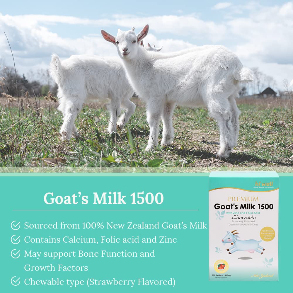 Pack of 3 Hi Well Premium Goat's Milk 1500 Strawberry Tablets - Pure & Natural New Zealand