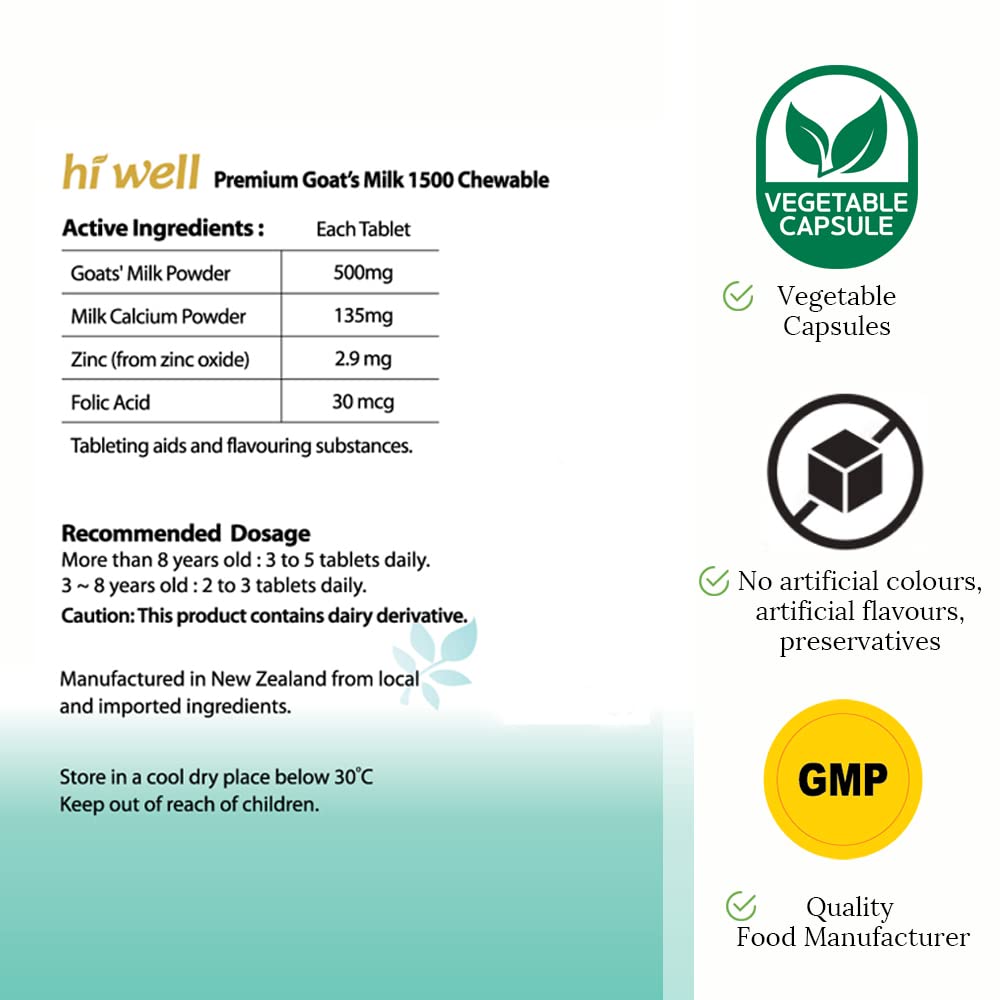 Pack of 3 Hi Well Premium Goat's Milk 1500 Strawberry Tablets - Pure & Natural New Zealand