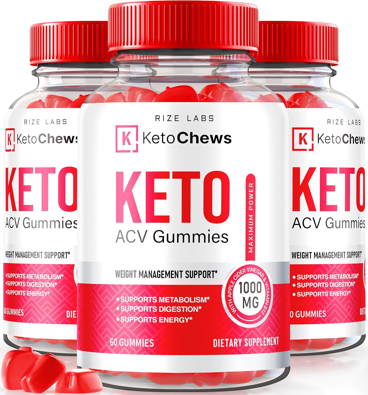 Pack of 3 Keto Chews ACV Gummies for Advanced  Slimming Formula  - 525mg, Premium Keto+ACV Supplement with All Natural Apple Cider Vinegar - Official Keto Plus ACV Reviews - 180 Gummies