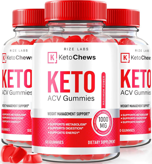 Pack of 3 Keto Chews ACV Gummies for Advanced  Slimming Formula  - 525mg, Premium Keto+ACV Supplement with All Natural Apple Cider Vinegar - Official Keto Plus ACV Reviews - 180 Gummies