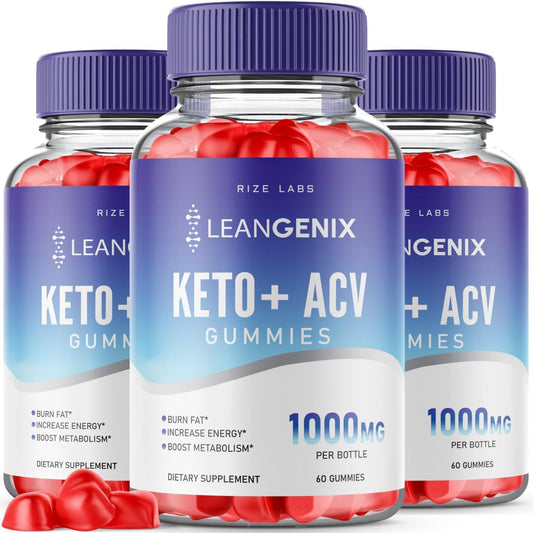 Pack of 3 Leangenix Keto + ACV Gummies for Advanced  Slimming Formula  - Burn Fat & Boost Energy - 180 Gummies
