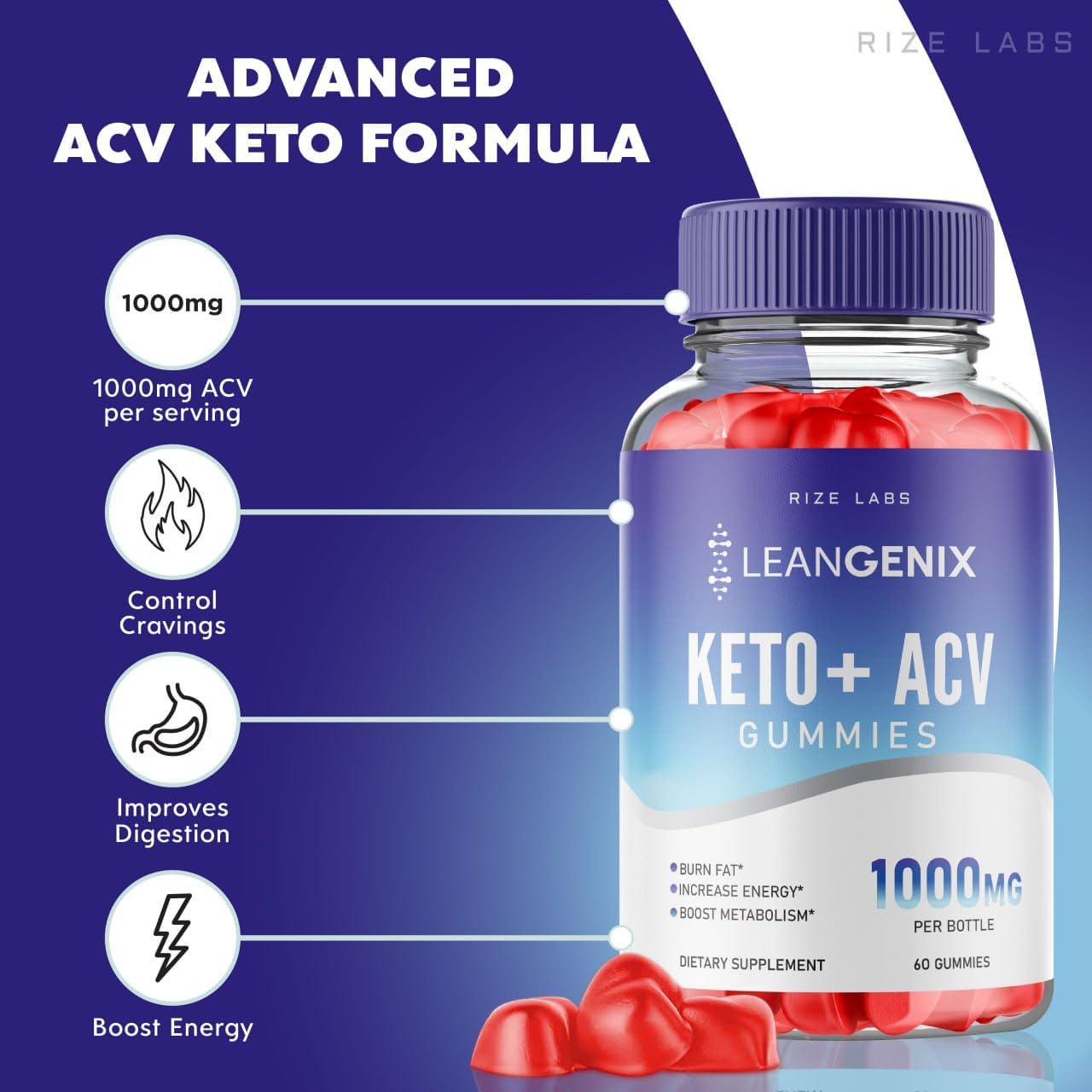 Pack of 3 Leangenix Keto + ACV Gummies for Advanced  Slimming Formula  - Burn Fat & Boost Energy - 180 Gummies