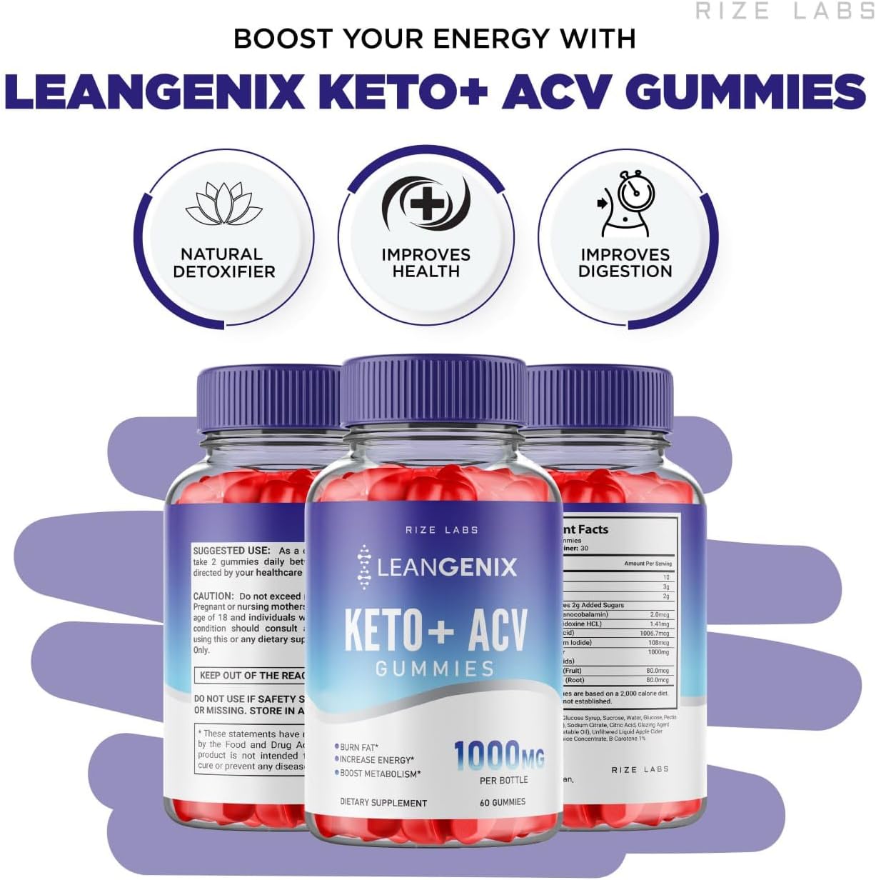 Pack of 3 Leangenix Keto + ACV Gummies for Advanced  Slimming Formula  - Burn Fat & Boost Energy - 180 Gummies