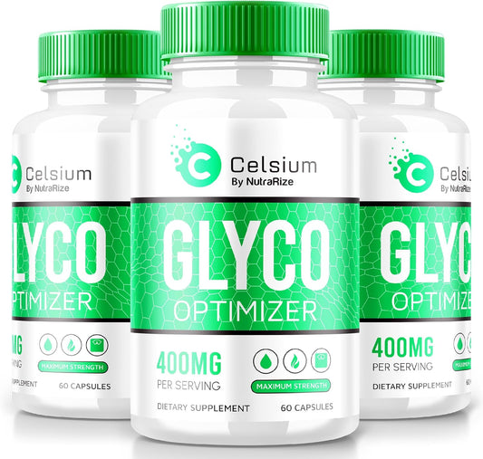 Pack of 3 NutraRize Celsium Glyco Optimizer Capsules - Maximum Strength Blood Flow Support with Herbal Vitamins Formula for Overall Health - Official Reviews (180 Capsules)