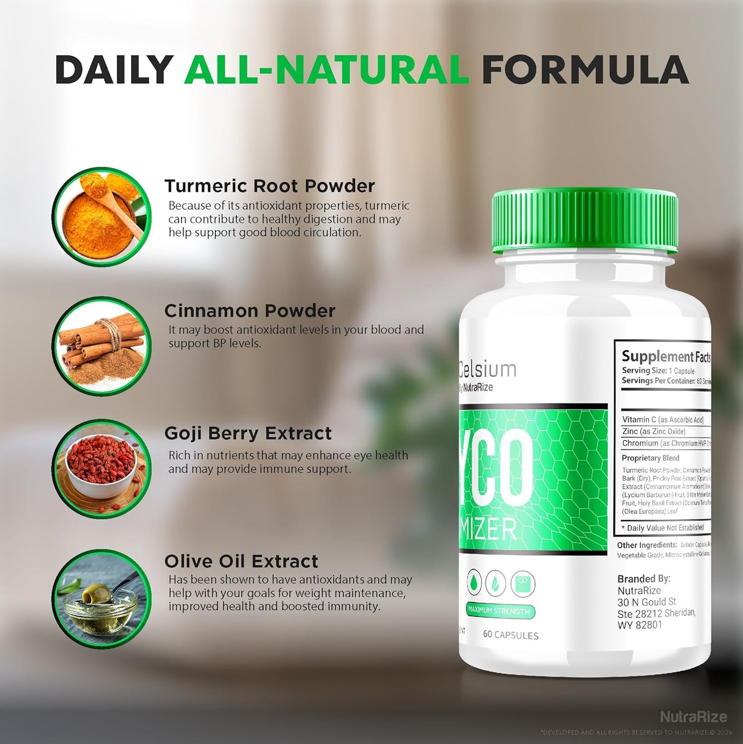 Pack of 3 NutraRize Celsium Glyco Optimizer Capsules - Maximum Strength Blood Flow Support with Herbal Vitamins Formula for Overall Health - Official Reviews (180 Capsules)