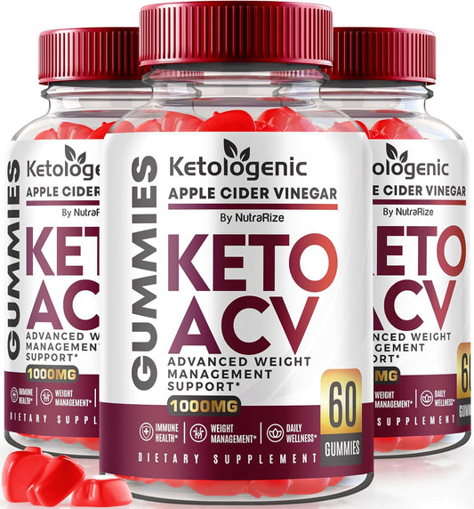 Pack of 3 NutraRize Ketogenic Keto ACV Gummies for  Slimming Formula  & Detox - Apple Cider Vinegar Supplement (180 Gummies)