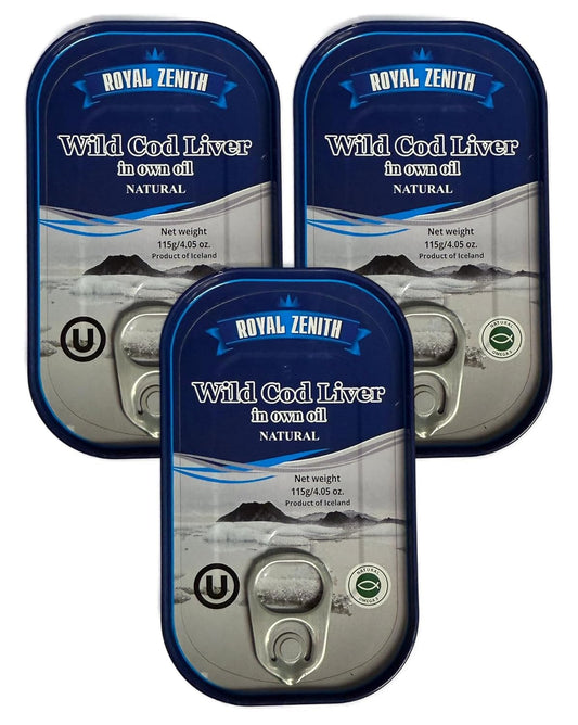 Pack of 3 Pisces Distribution Royal Zenith Icelandic Wild Cod Liver 4.05oz/115g