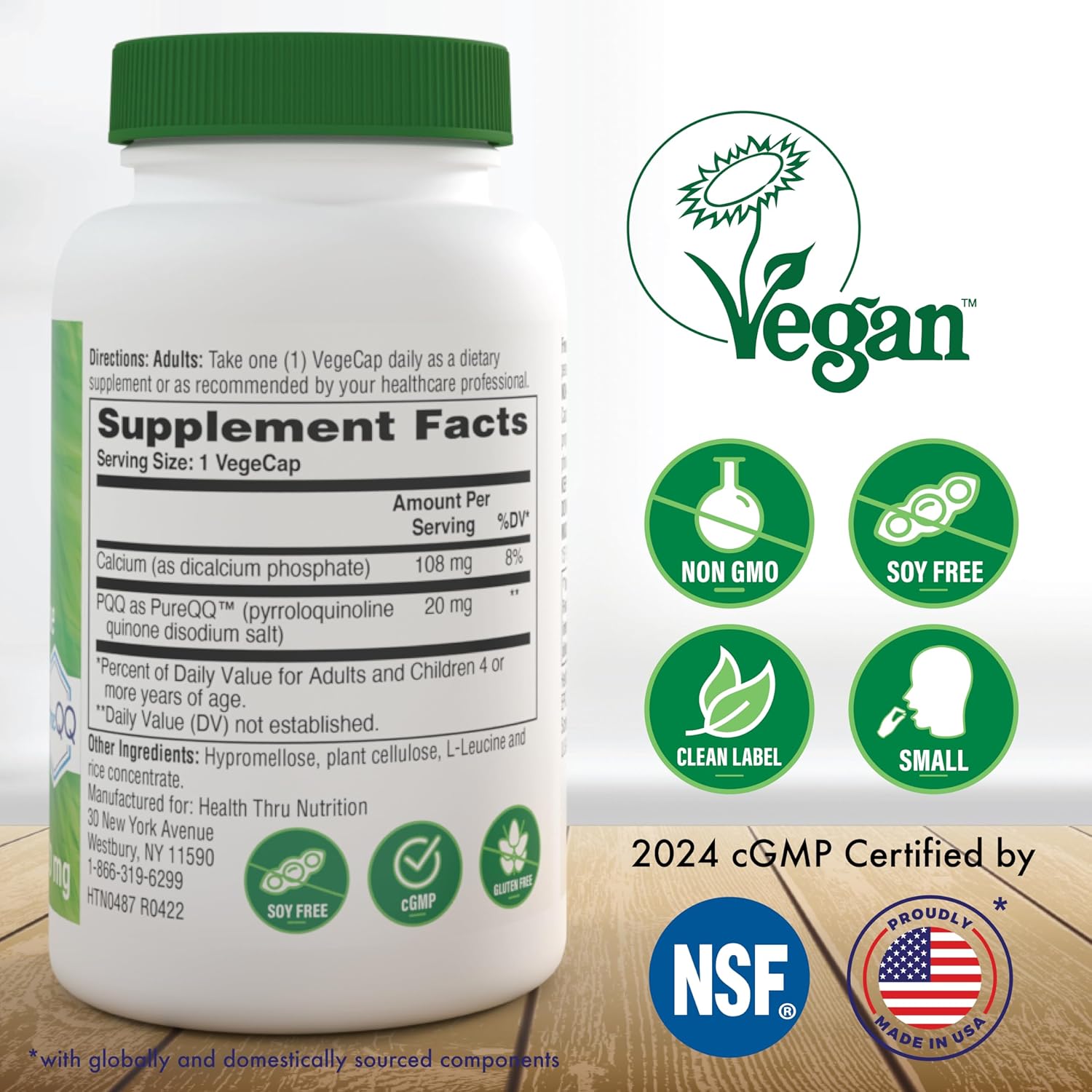 Pack of 3 PureQQ PQQ Supplement 20mg - Pyrroloquinoline Quinone for Mitochondrial Health, Vegan, Non-GMO, Gluten & Soy Free by Health Thru Nutrition