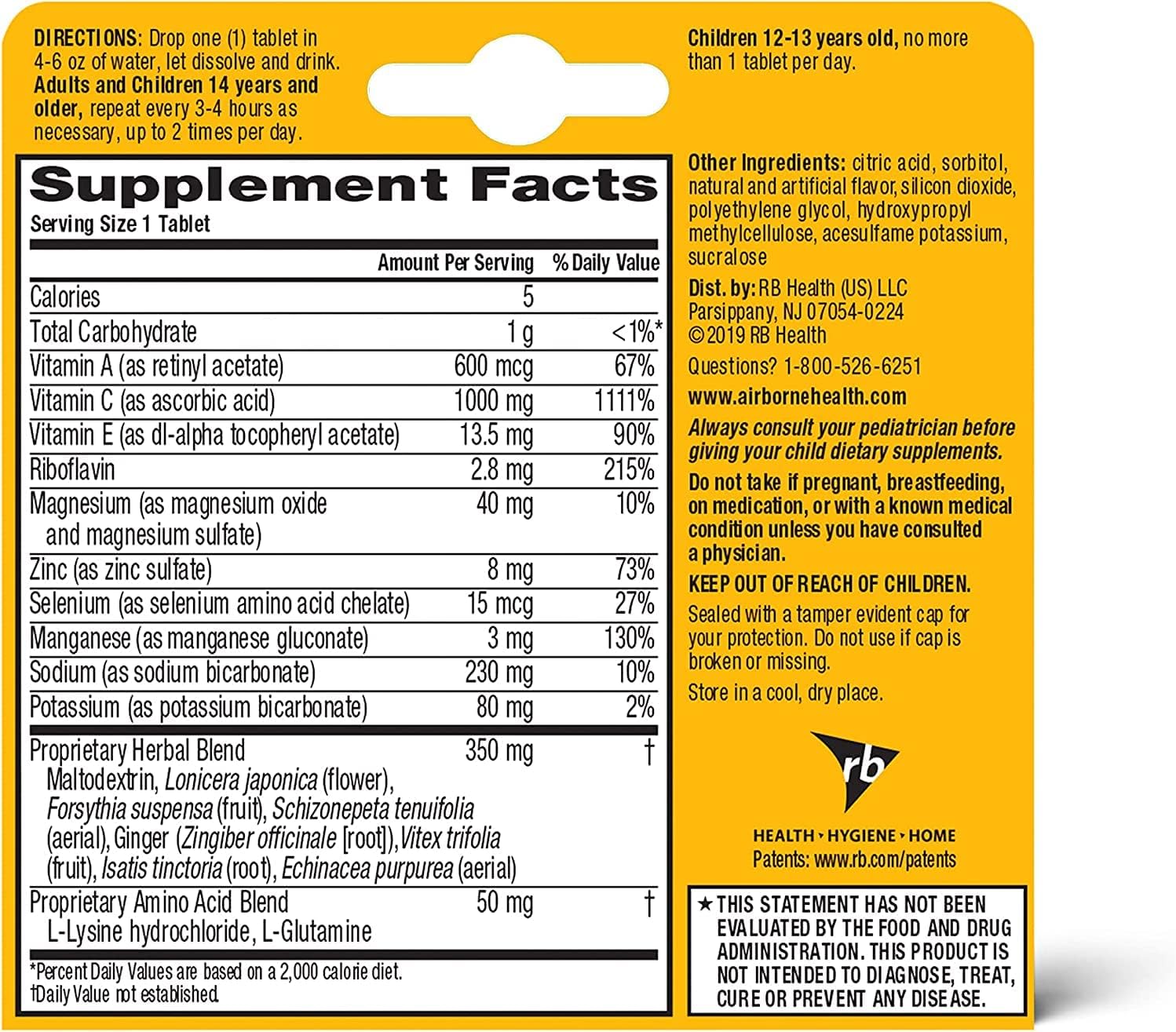 Pack of 30 Airborne 1000mg Vitamin C with Zinc Effervescent Tablets - Immune Support Supplement with Antioxidants - Zesty Orange Flavor