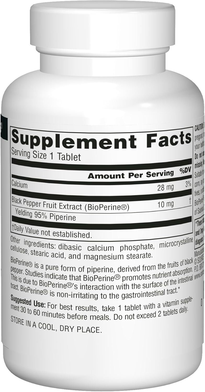 Pack of 360 Source Naturals BioPerine® 10 mg Tablets for Enhanced Nutrient Absorption