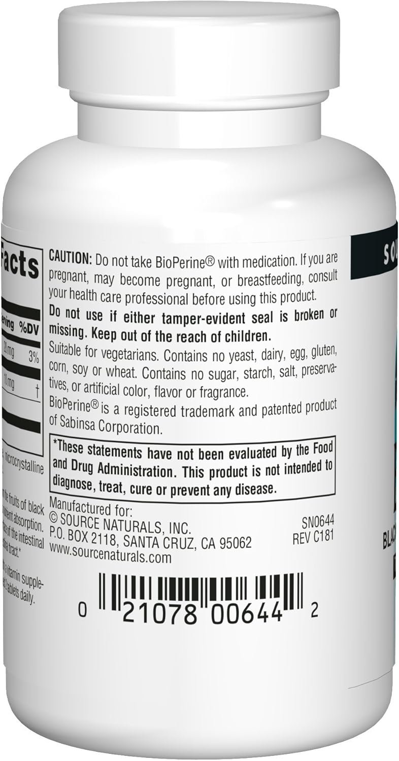 Pack of 360 Source Naturals BioPerine® 10 mg Tablets for Enhanced Nutrient Absorption