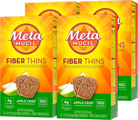 Pack of 4 Metamucil Apple Crisp Fiber Thins with Psyllium Husk - 9.3 oz Dietary Fiber Supplement