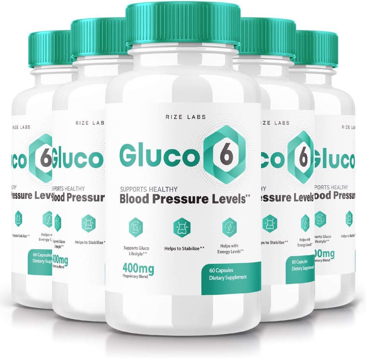 Pack of 5 Gluco 6 Supplement Capsules by Rize Labs - 570mg Blood Pressure Pills, Official Advanced Formula for Optimal Health - All-Natural Gluco Six Pastillas (300 Capsules)