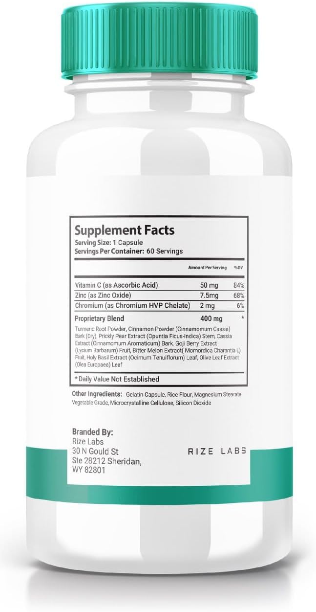 Pack of 5 Gluco 6 Supplement Capsules by Rize Labs - 570mg Blood Pressure Pills, Official Advanced Formula for Optimal Health - All-Natural Gluco Six Pastillas (300 Capsules)