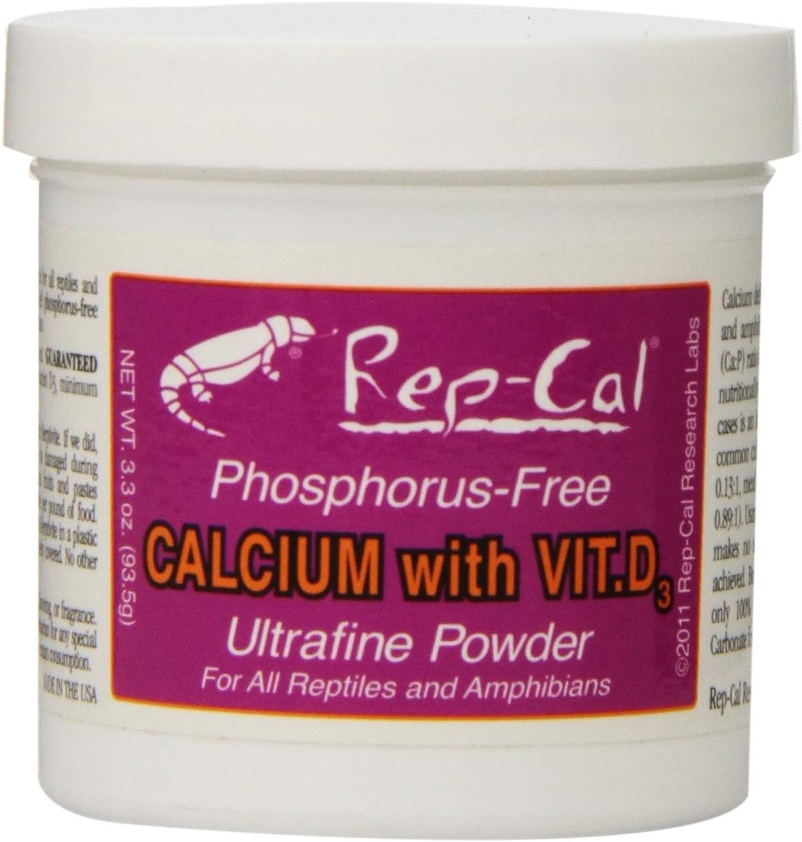 Pack of 6 Rep-Cal Phosphorus Free Calcium with Vitamin D3 Ultrafine Powder 3.3 oz