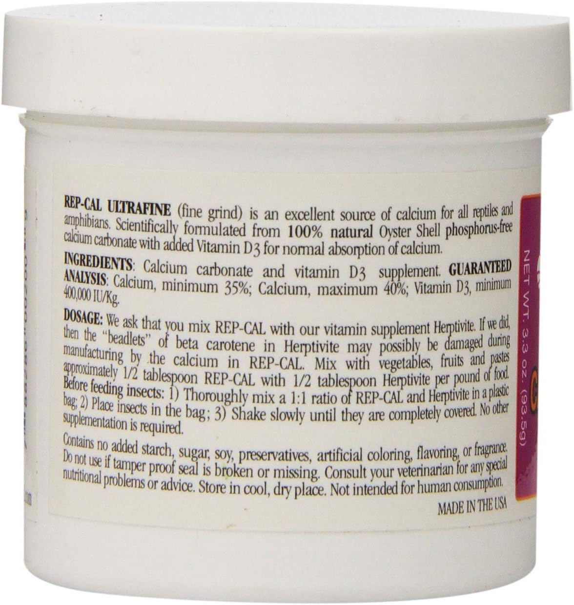Pack of 6 Rep-Cal Phosphorus Free Calcium with Vitamin D3 Ultrafine Powder 3.3 oz