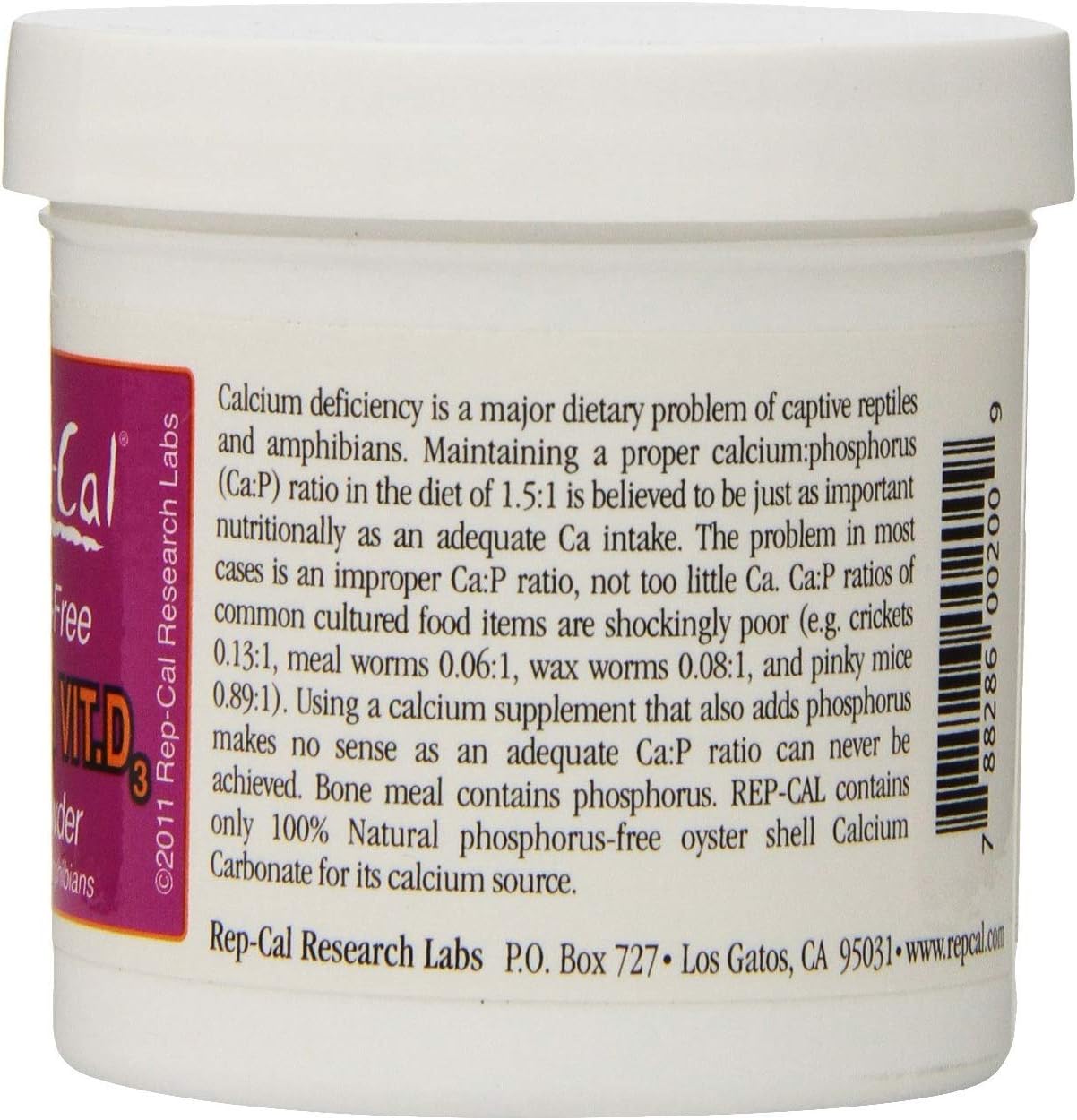 Pack of 6 Rep-Cal Phosphorus Free Calcium with Vitamin D3 Ultrafine Powder 3.3 oz