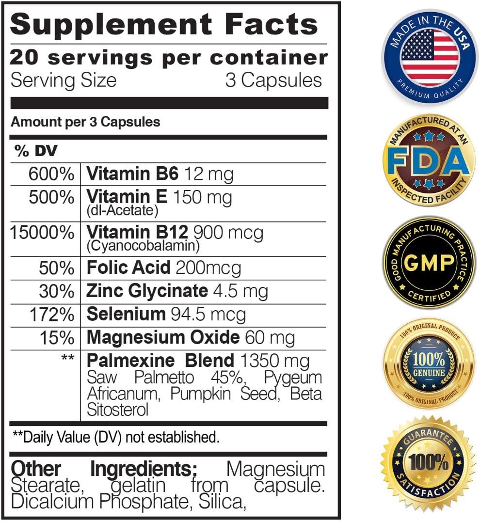 Palmexine Prostate Health Complex with Saw Palmetto, Zinc, and Pygeum Africanum - Reduce Frequent Urination Support