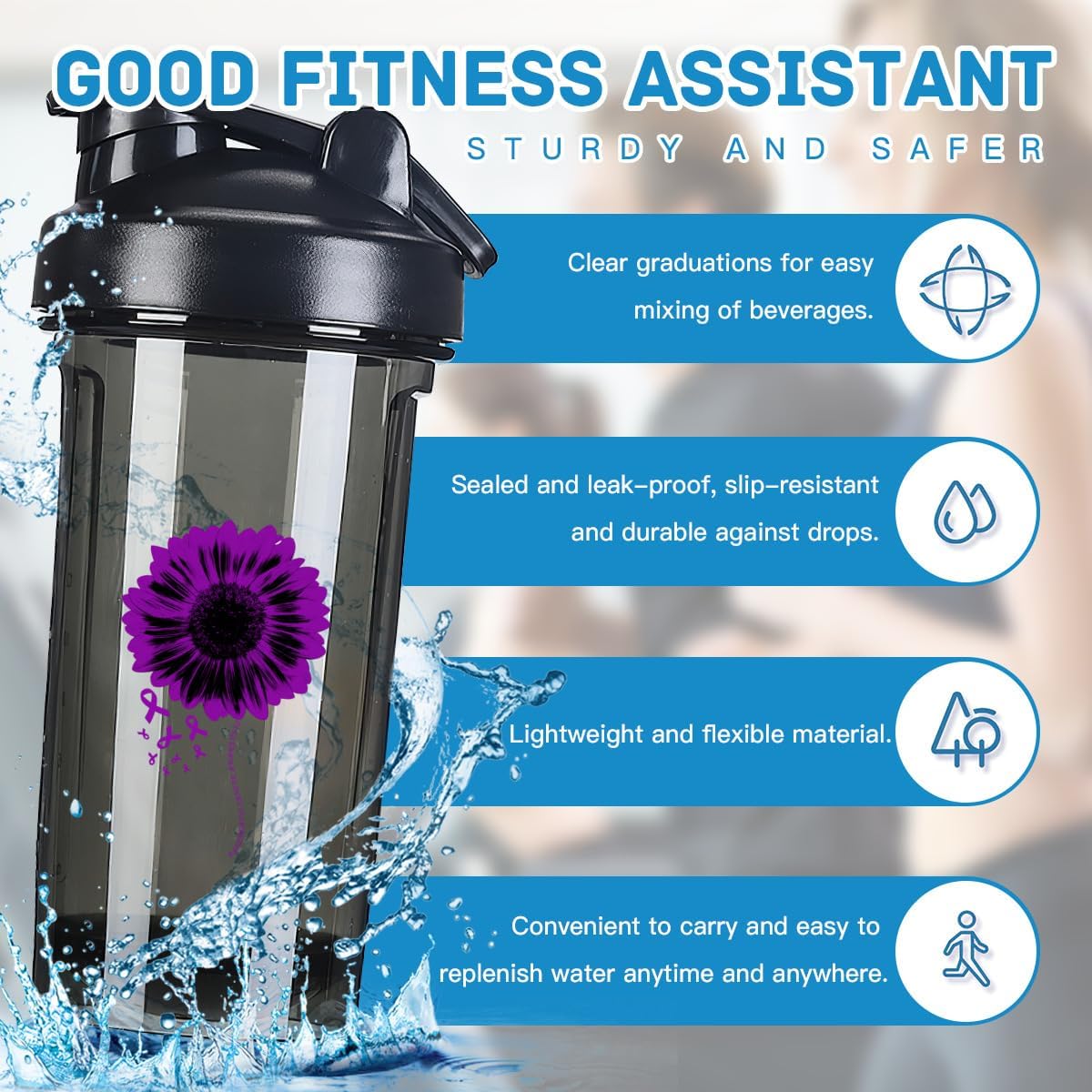 Pancreatic Cancer Awareness 18oz Shaker Bottle for Pre-Workout Protein Shakes - Leak-Proof Meal Replacement Bottle
